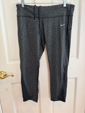 Womens NIKE DRI-FIT Drawstring Cropped Capri Pants with Mesh Inserts Size Large